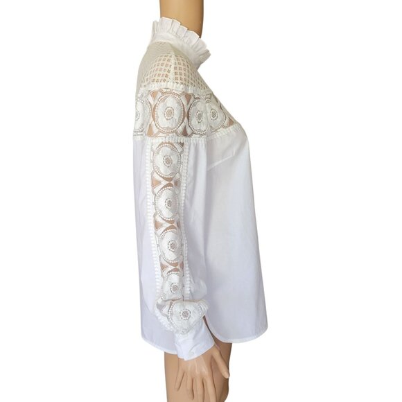 Sandro Paris White Lace Panel Blouse (Size 1) NWT - Picture 2 of 8
